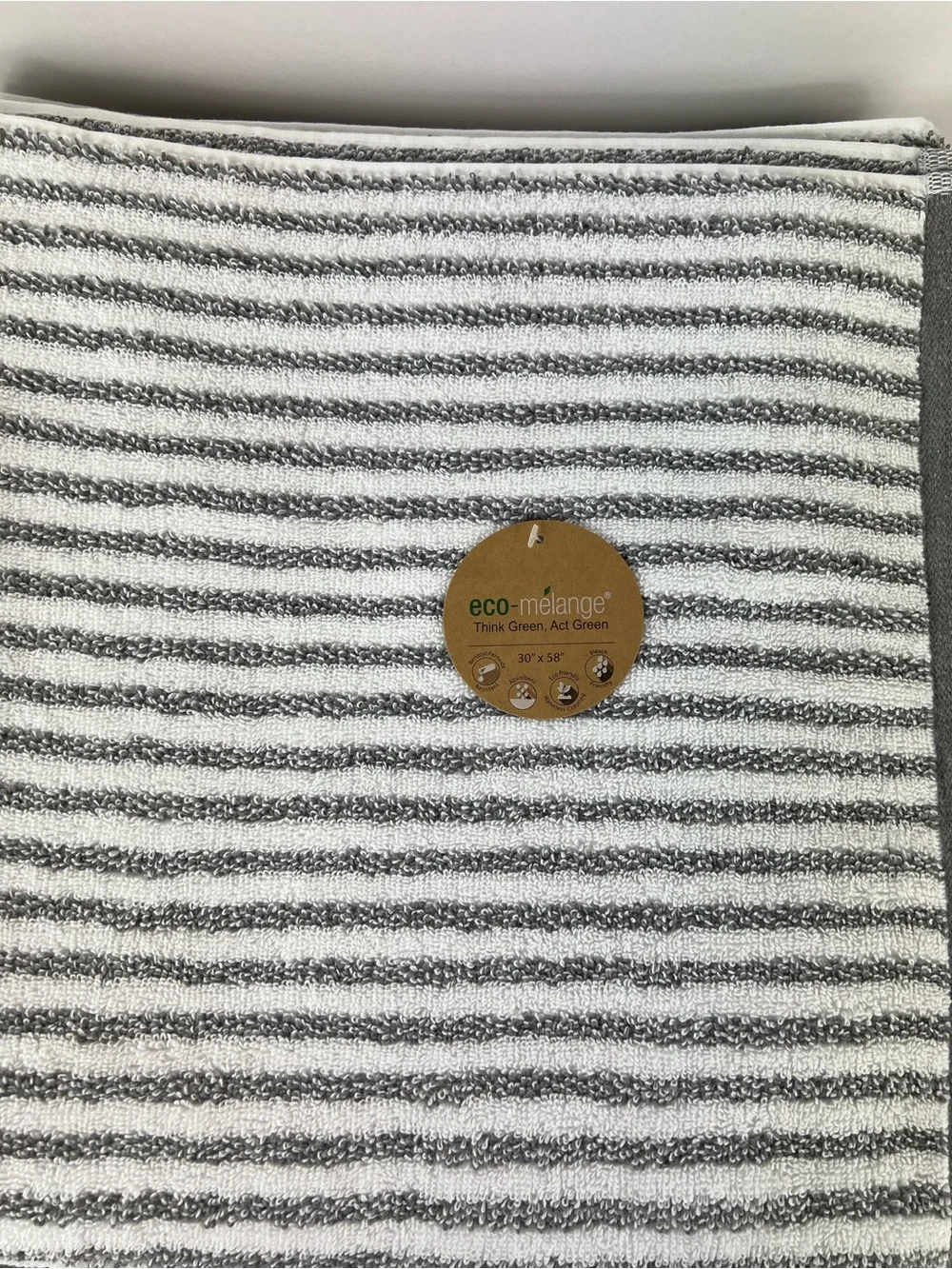 Eco Melange Bath Towels Light Gray & White Striped Soft Cotton Set of 4 NEW